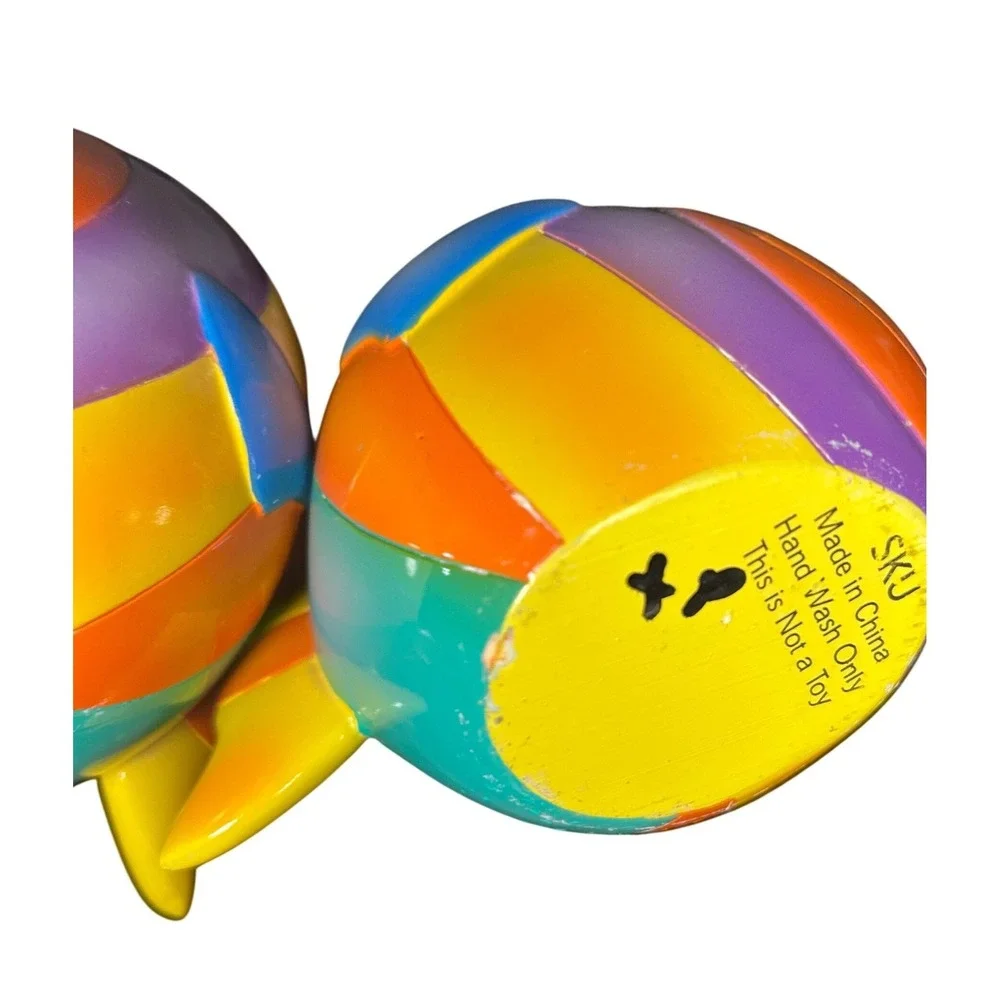 Vintage 2000's Tropical Fish Tea Cup/ Candle Holders Set of 2 Multicolor Resin